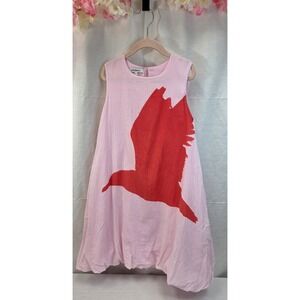 Dukemala Girls Pink Cotton Bird Graphic Bubble Hem Dress Size 6Y